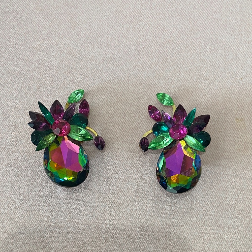 Multicolor Crystal Clip on Earrings